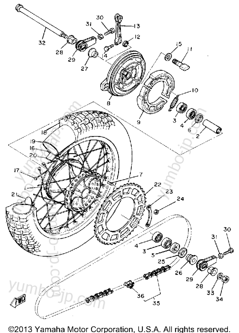 REAR WHEEL for motorcycles YAMAHA TT500H 1981 year