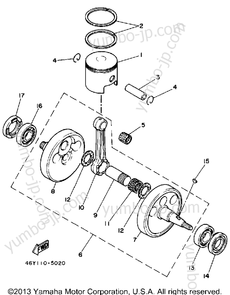 Crankshaft - Piston for motorcycles YAMAHA TRIALS (TY350S) 1986 year