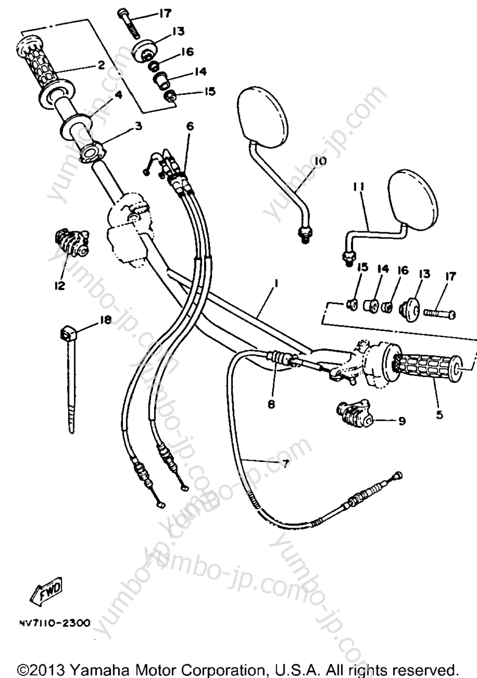 Handlebar - Cable for motorcycles YAMAHA XT350DC CA 1992 year
