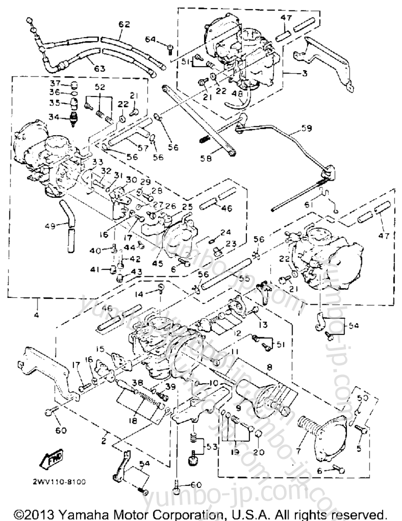 Carburetor Non California Model для мотоциклов YAMAHA XVZ13DEC CA 1993 г.
