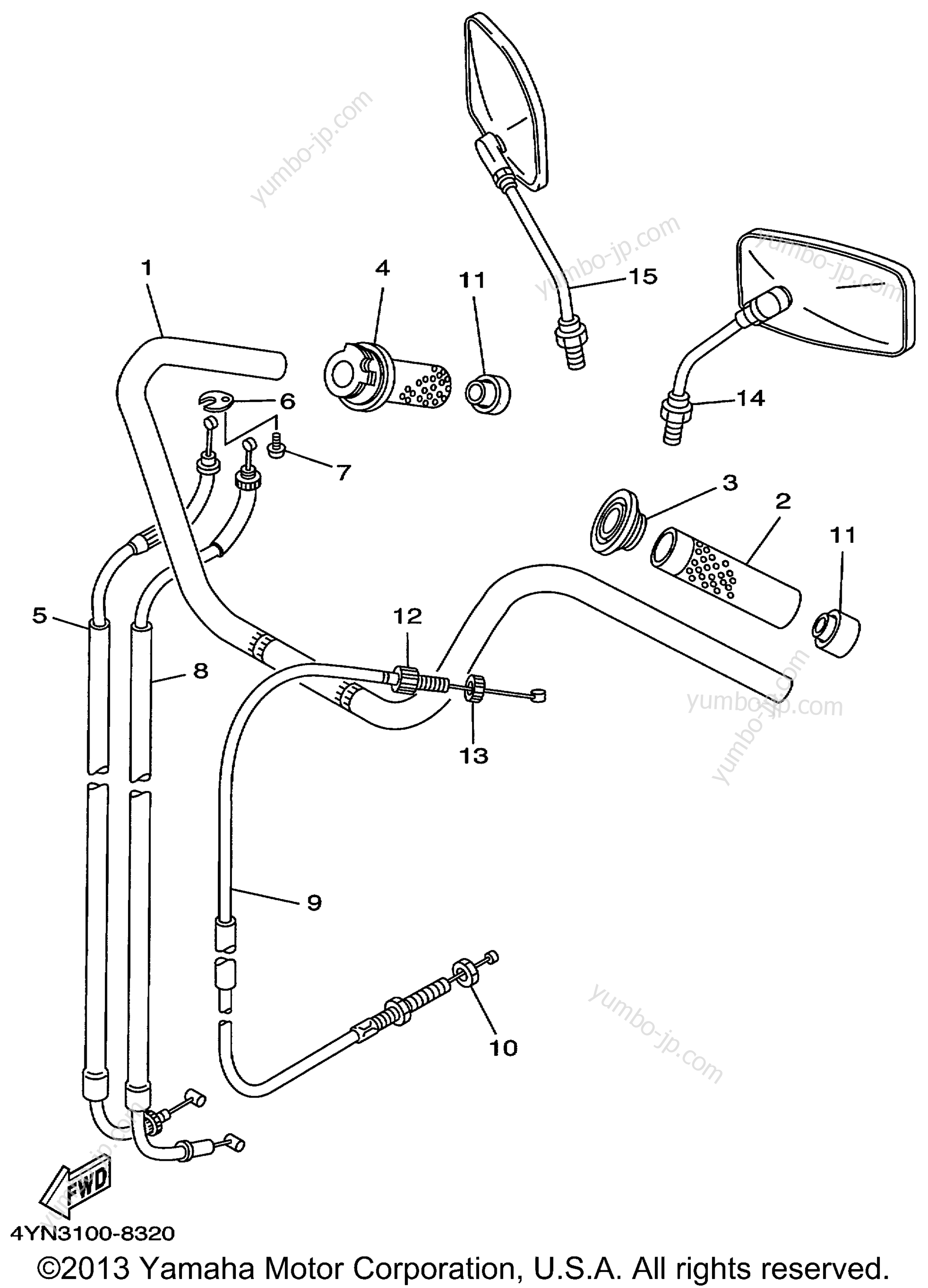 Steering Handle Cable для мотоциклов YAMAHA VIRAGO 535 (XV535LC) CA 1999 г.
