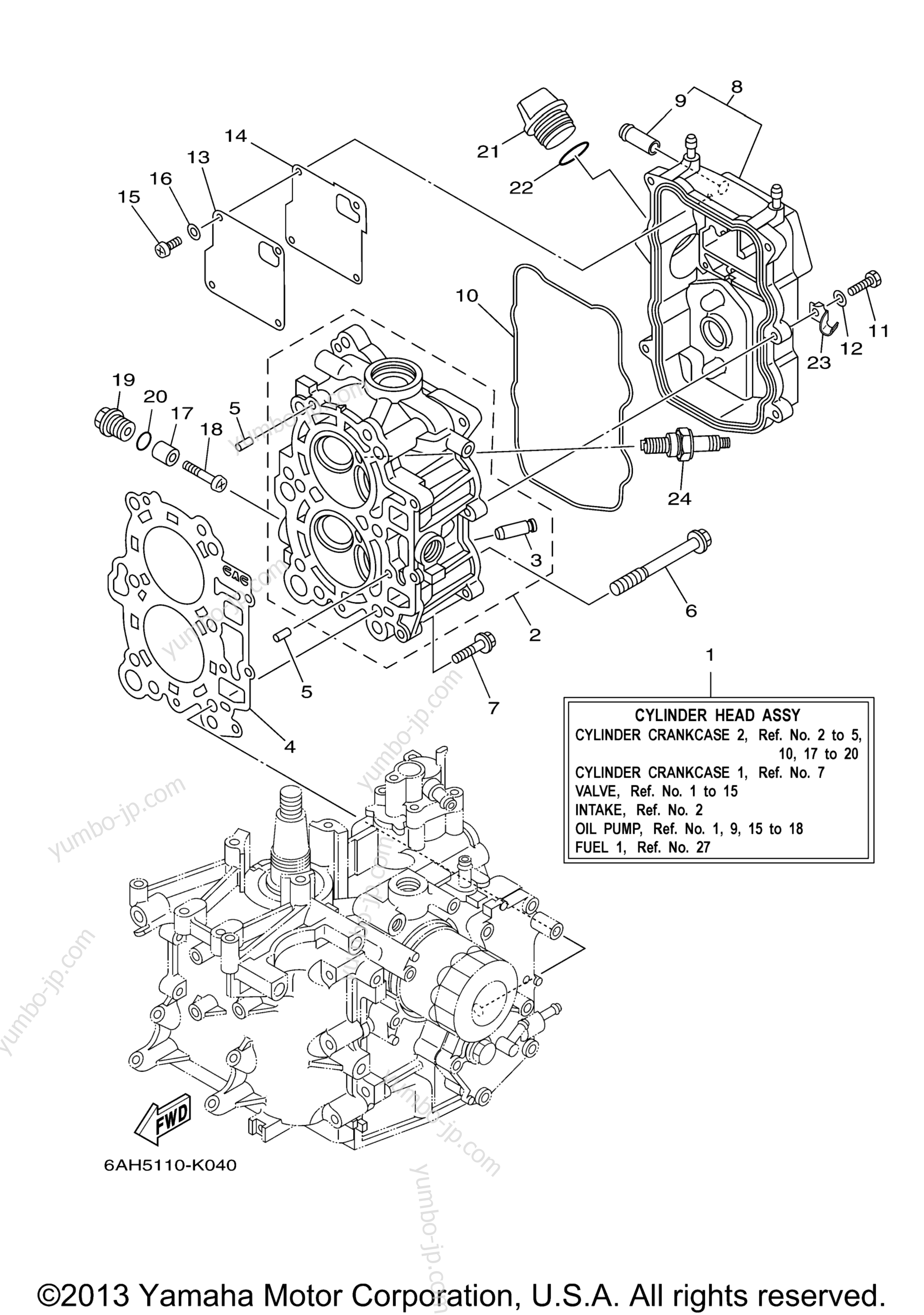 Cylinder Crankcase 2 для лодочных моторов YAMAHA F20MSH (0410) 2006 г.