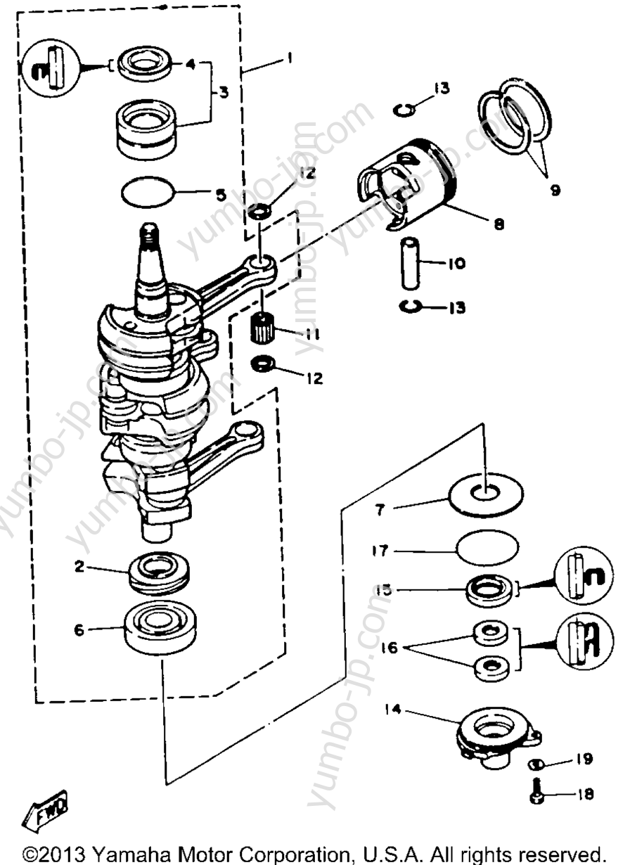 Коленвал и поршневая группа для лодочных моторов YAMAHA 30MLHS 1994 г.