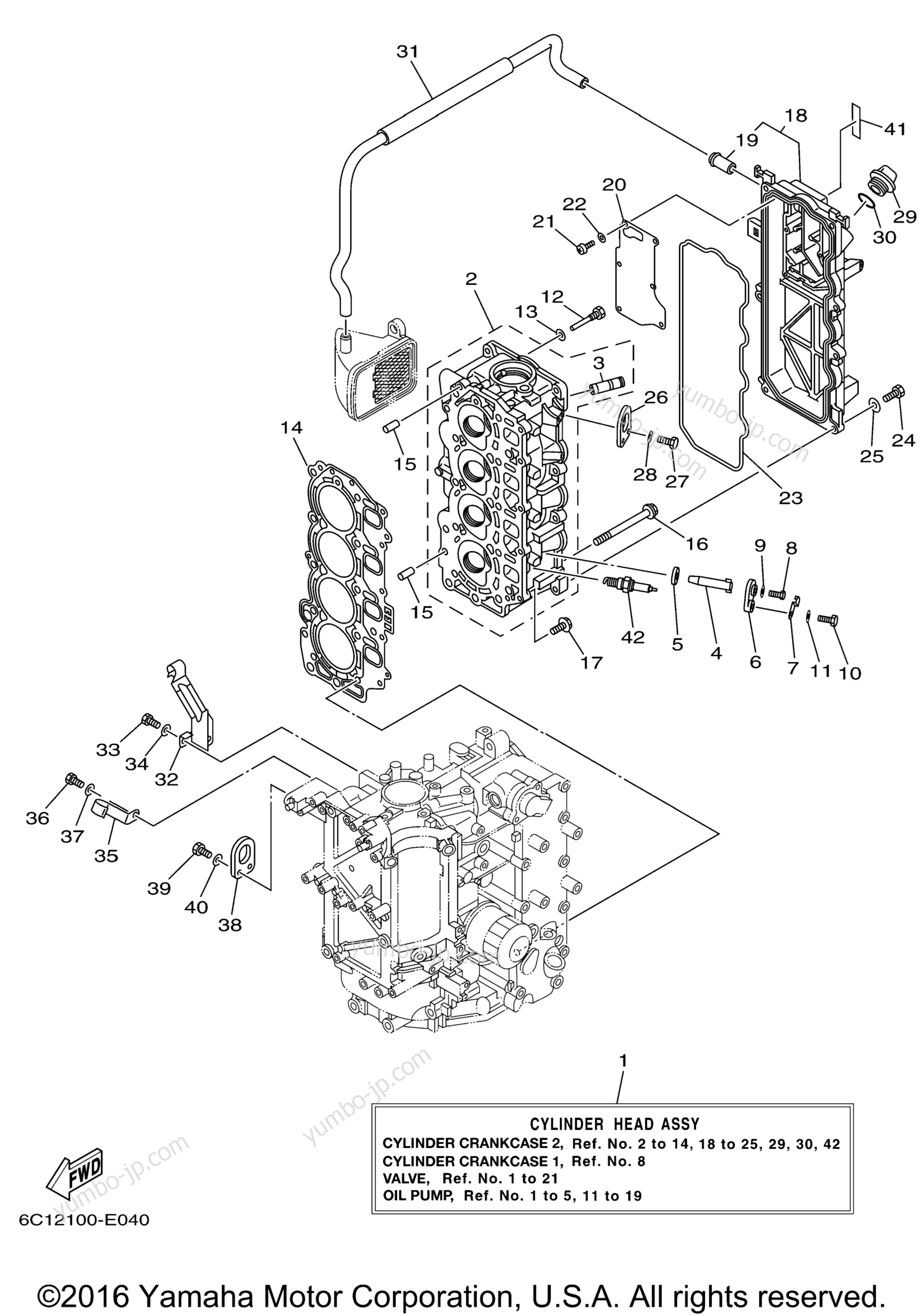 Cylinder Crankcase 2 для лодочных моторов YAMAHA T50TLR (0405) 6C2-1001851~1004628 F60TLR 6C6-1002114~1005082 2006 г.