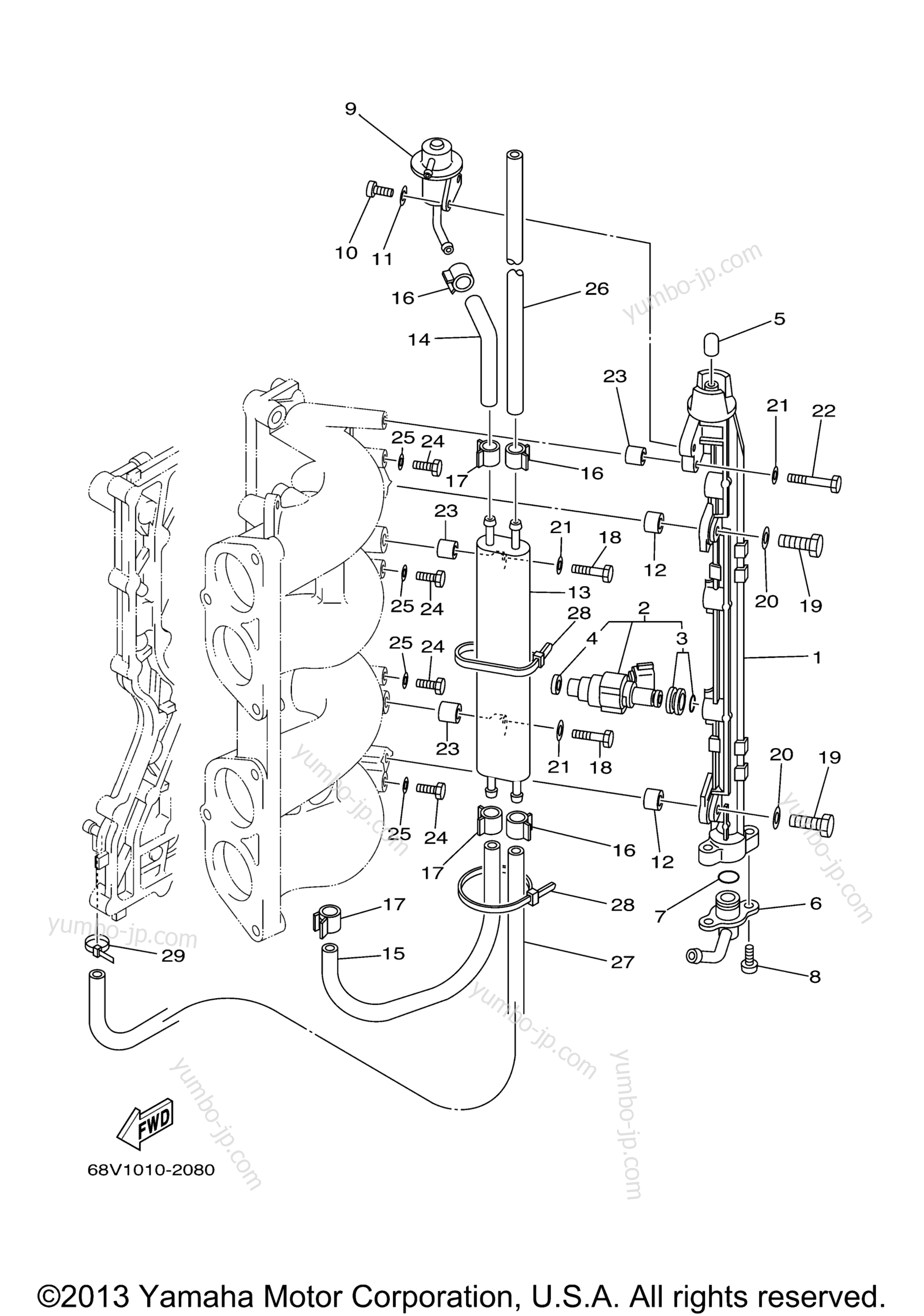 Fuel Injection Nozzle для лодочных моторов YAMAHA TJRB_LF115TXRB (F115TJRB) 2003 г.