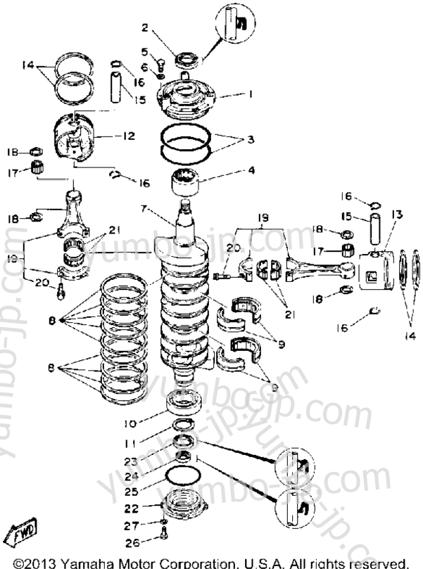 Crank Piston для лодочных моторов YAMAHA 200ETLH-JD (200ETXH) 1987 г.