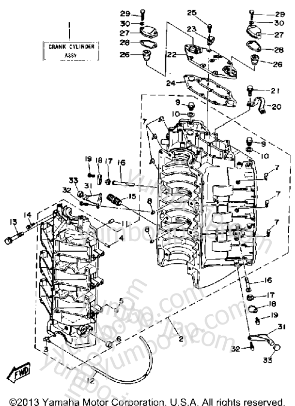 Cylinder Crankcase 1 для лодочных моторов YAMAHA L250ETXDA 1990 г.