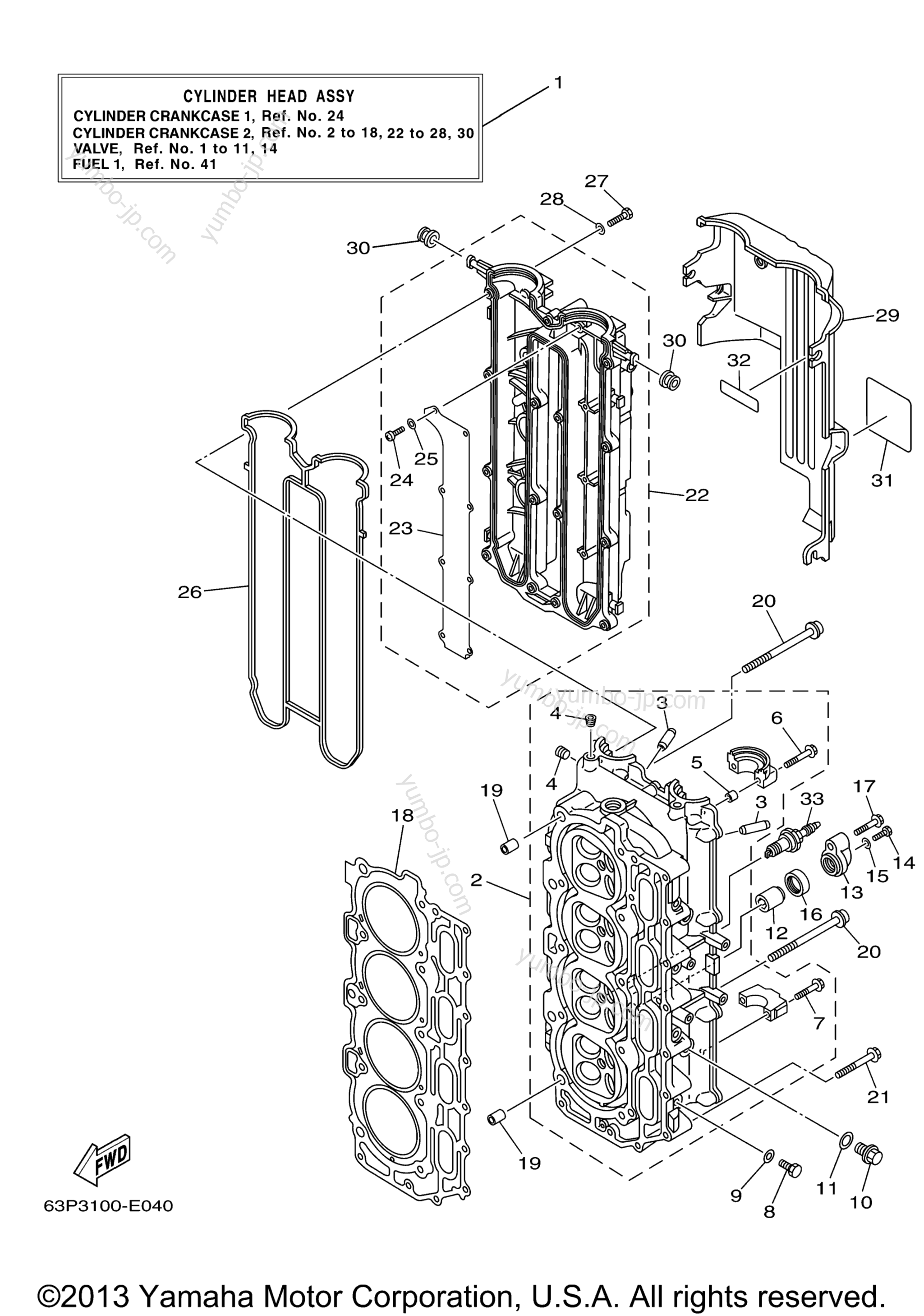 Cylinder Crankcase 2 для лодочных моторов YAMAHA F150TLR (0405) 63P-1029405~1049286 LF150TXR 64P-1003507~1006748 2006 г.