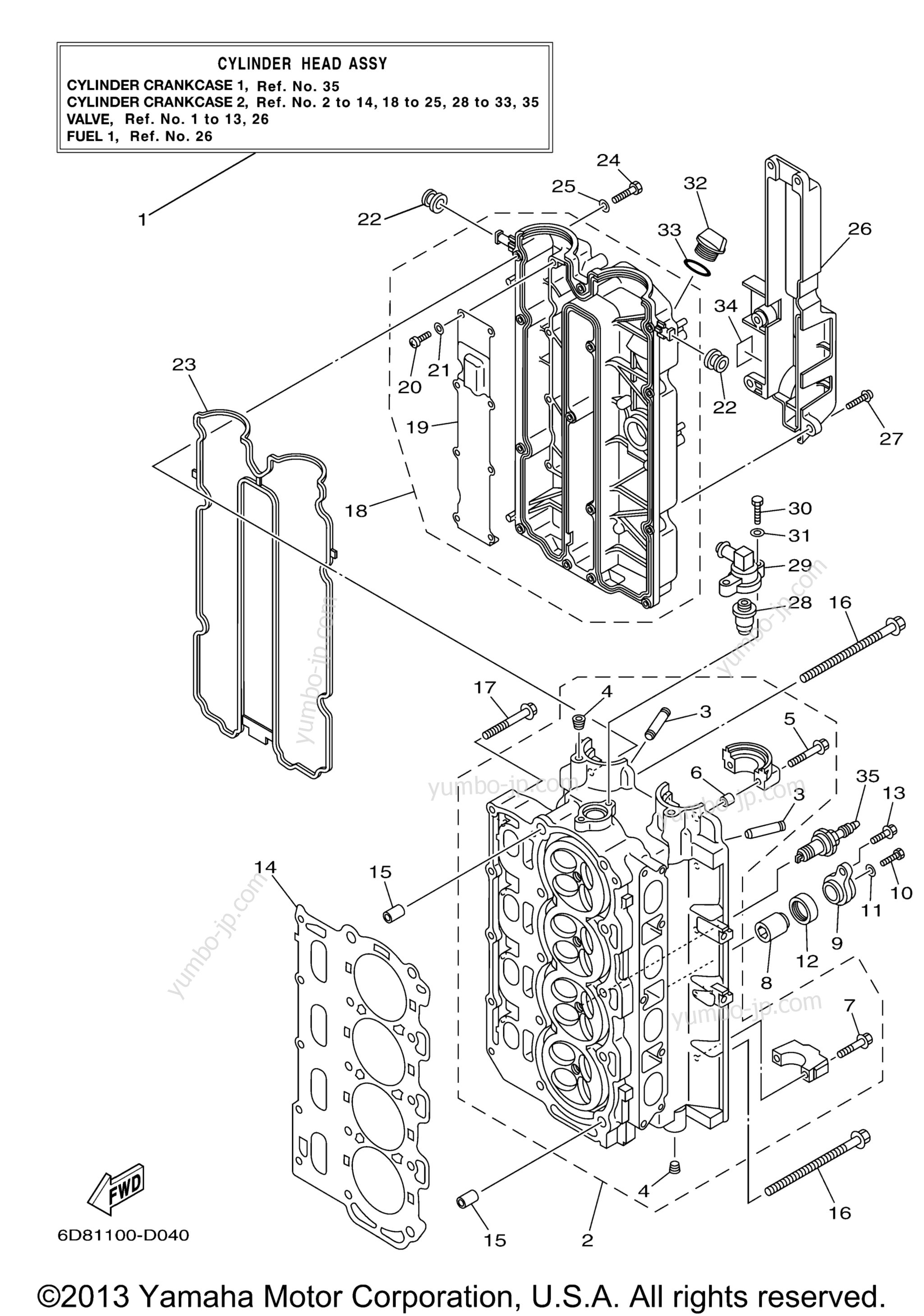 Cylinder Crankcase 2 для лодочных моторов YAMAHA F90TXR (0405) 62P-1005583~1008068 F90TLR_TXR_TJR 61P-1013277~102 2006 г.