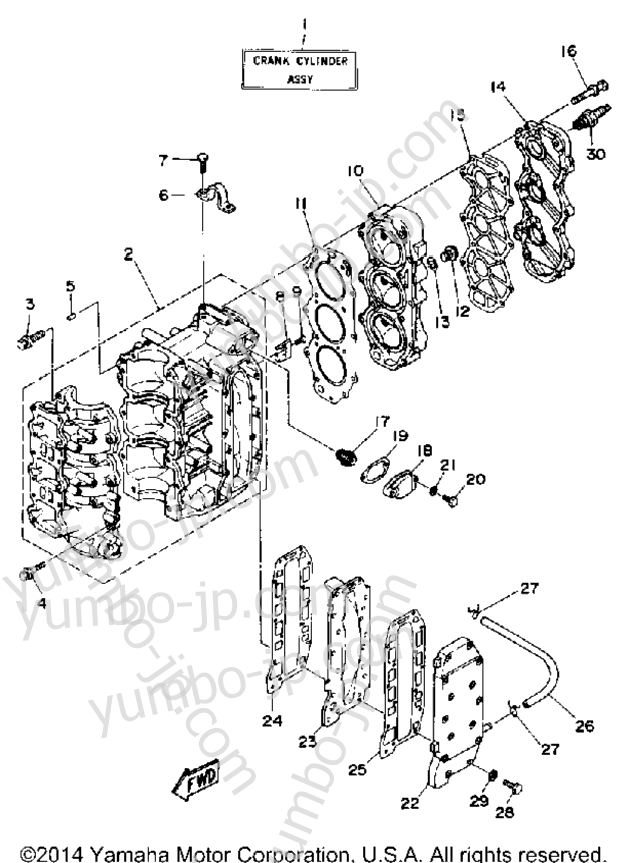 Crankcase Cylinder для лодочных моторов YAMAHA 40MLHQ 1992 г.