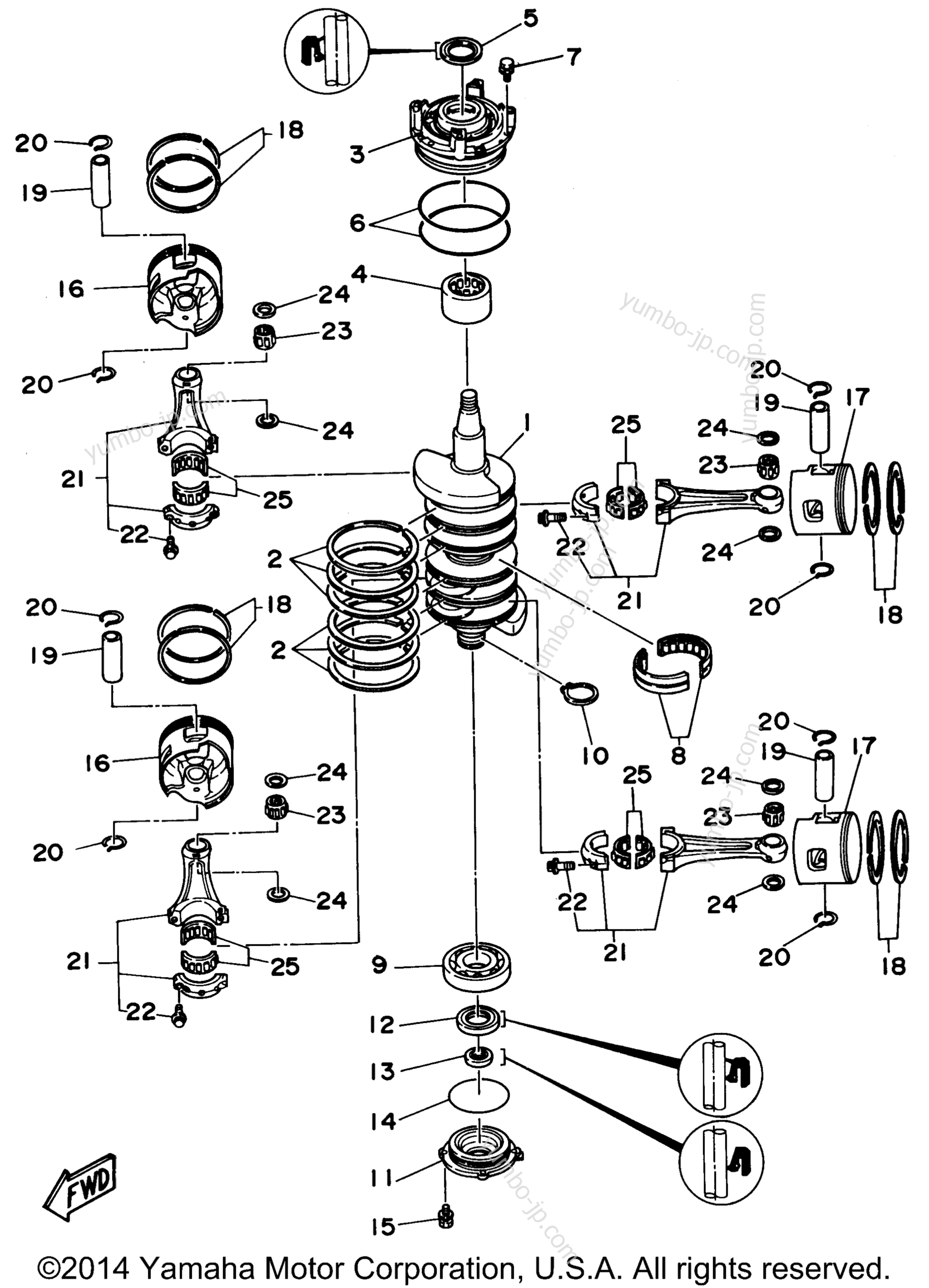 Коленвал и поршневая группа для лодочных моторов YAMAHA C115TLRX 1999 г.