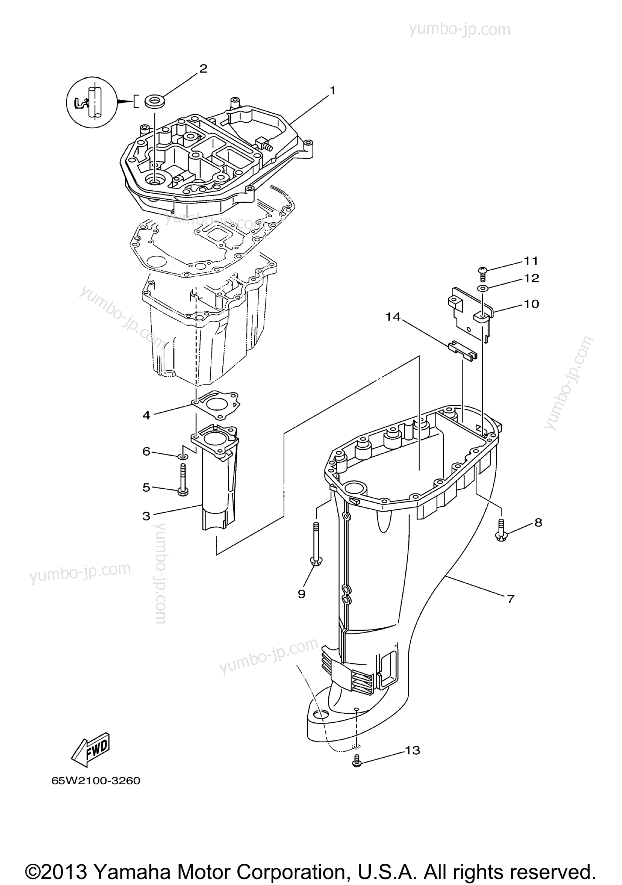 Upper Casing для лодочных моторов YAMAHA F25ESRD_ELRD_TLRD (F25MLHD) 2005 г.
