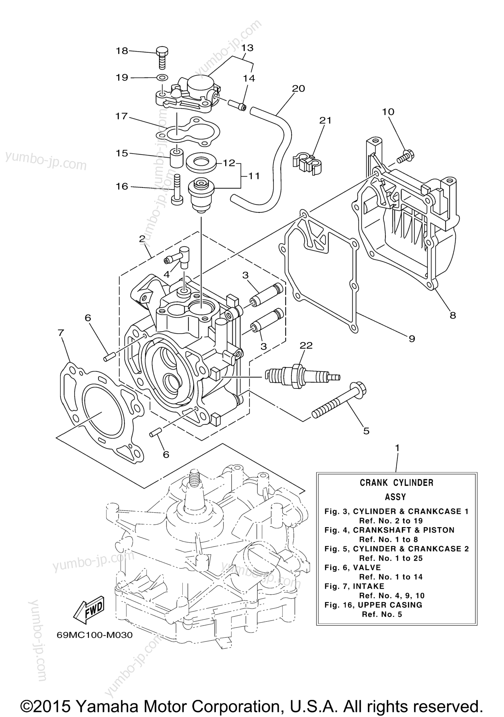Cylinder Crankcase 1 для лодочных моторов YAMAHA F2.5SMHA (0313) 2006 г.