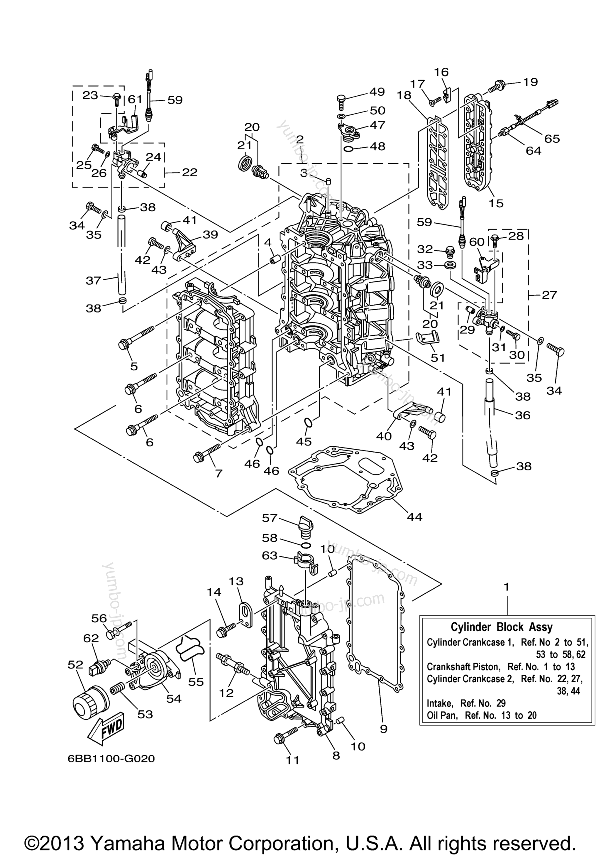 Cylinder Crankcase 1 для лодочных моторов YAMAHA F225TLR (0407) 6BB-1000001~ 2006 г.