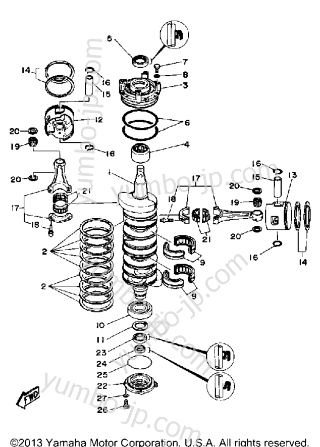Коленвал и поршневая группа для лодочных моторов YAMAHA 225TXRQ 1992 г.