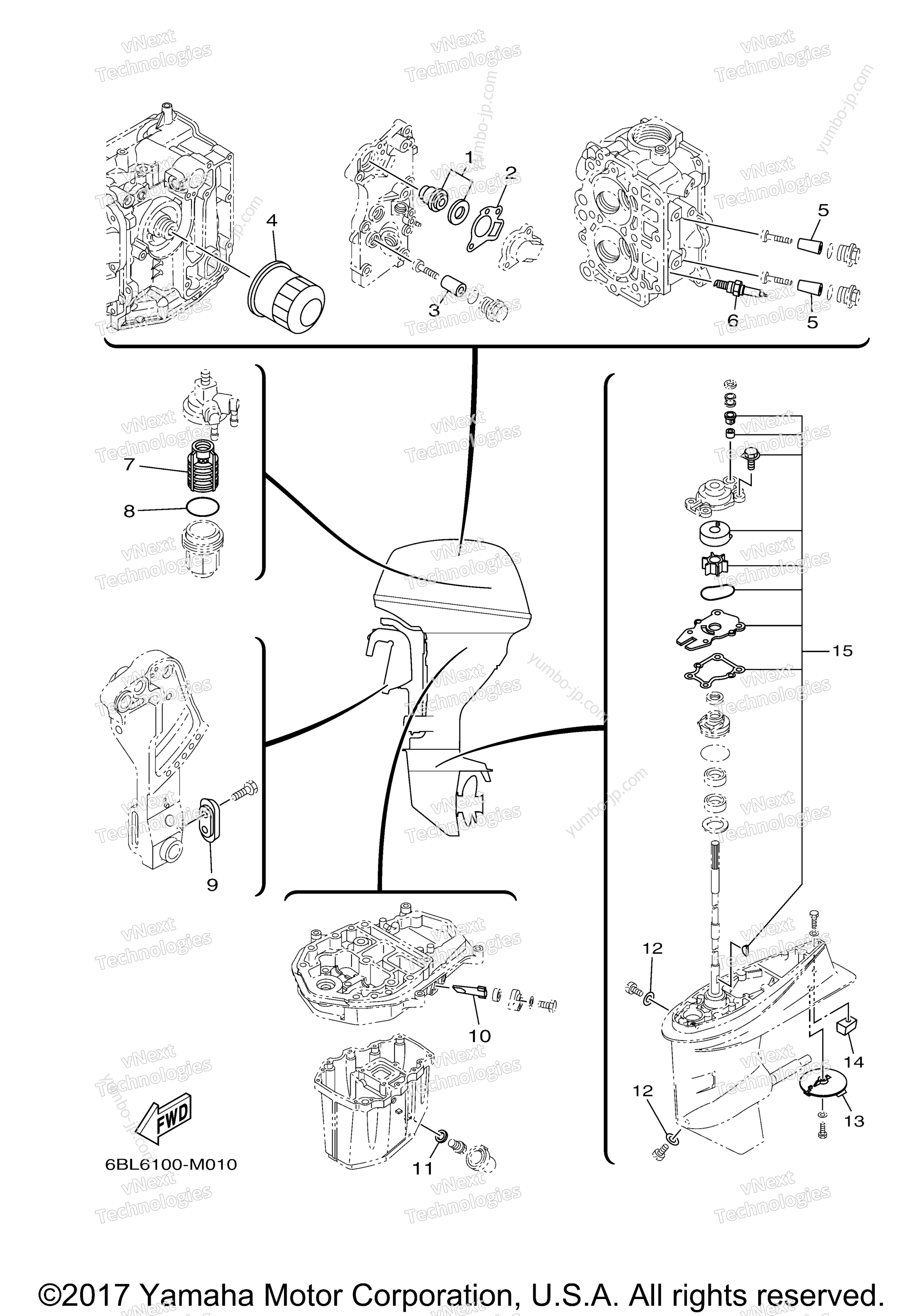 Scheduled Service Parts for outboards YAMAHA T25LA (0117) 2006 year