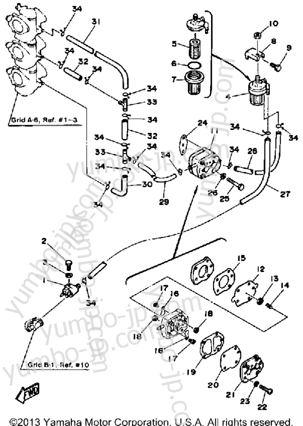FUEL SYSTEM for outboards YAMAHA 70ETLH 1987 year