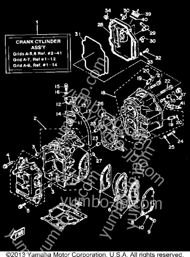 Crankcase - Cylinder для лодочных моторов YAMAHA FT9.9ELK 1985 г.