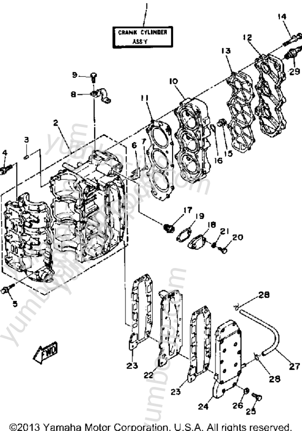 Crankcase Cylinder для лодочных моторов YAMAHA 40SH-JD 1987 г.