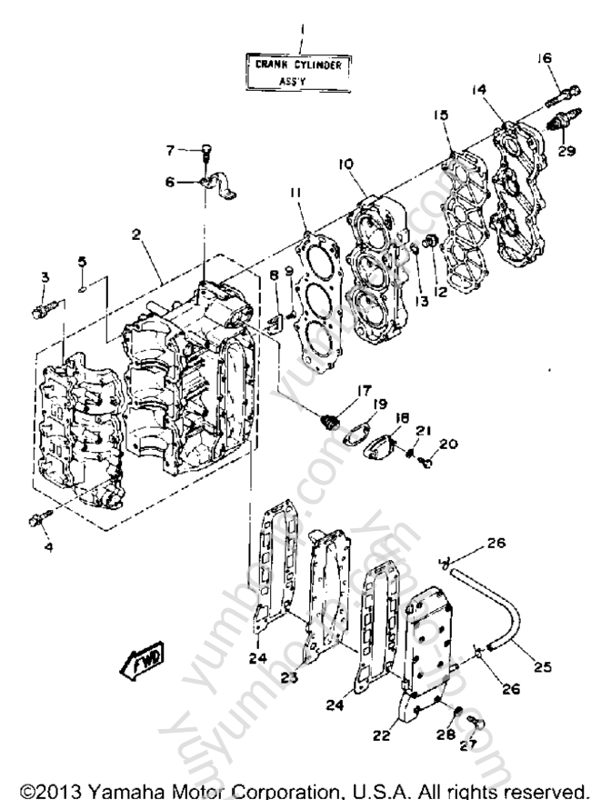 Cylinder Crankcase для лодочных моторов YAMAHA PRO50 (P50TLRP) 1991 г.