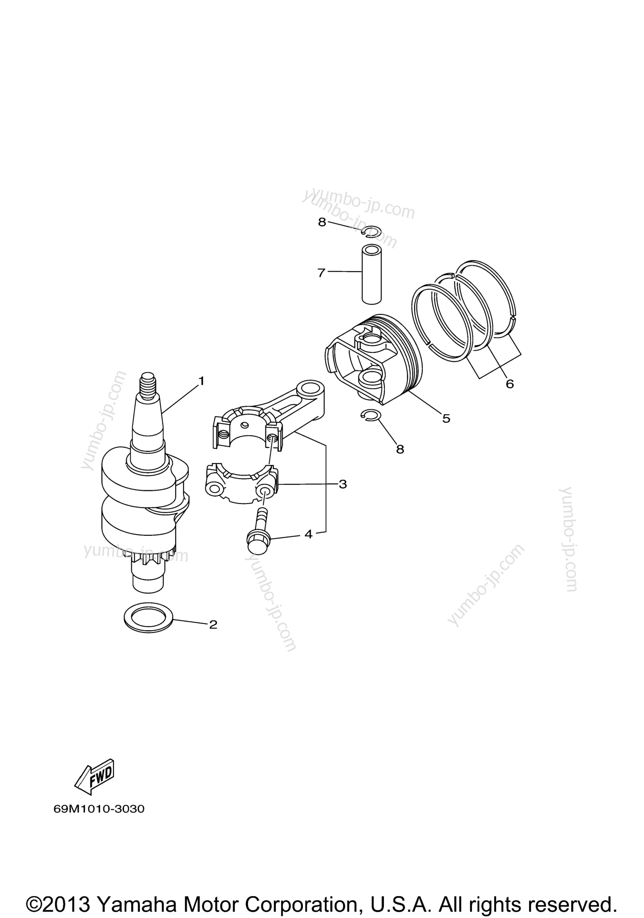 Коленвал и поршневая группа для лодочных моторов YAMAHA F2.5MSH (0407) 2006 г.