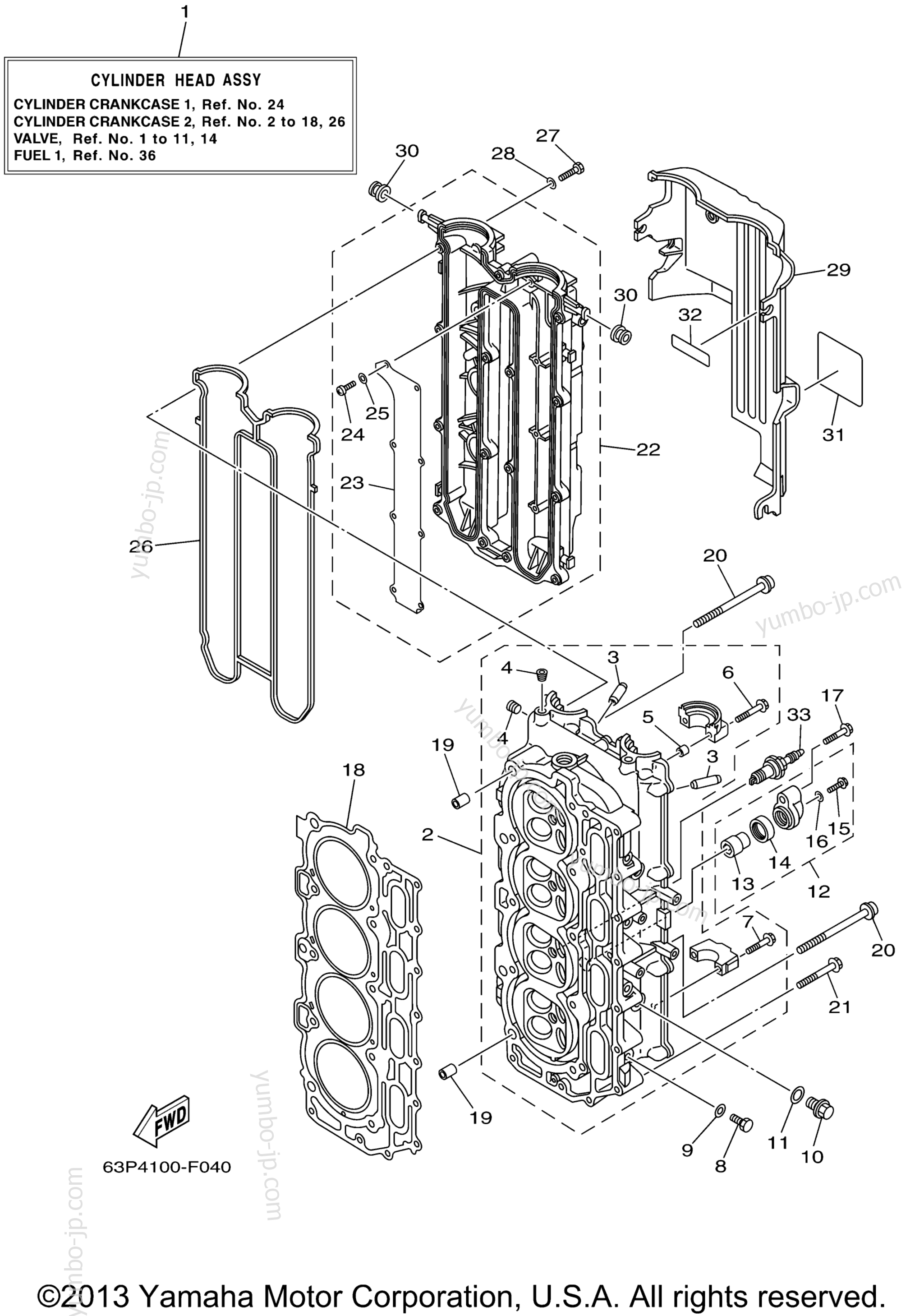 Cylinder Crankcase 2 для лодочных моторов YAMAHA F150TLR (0406) 64P-1006749~1009681 F150TLR_TXR 63P-1049287~106919 2006 г.