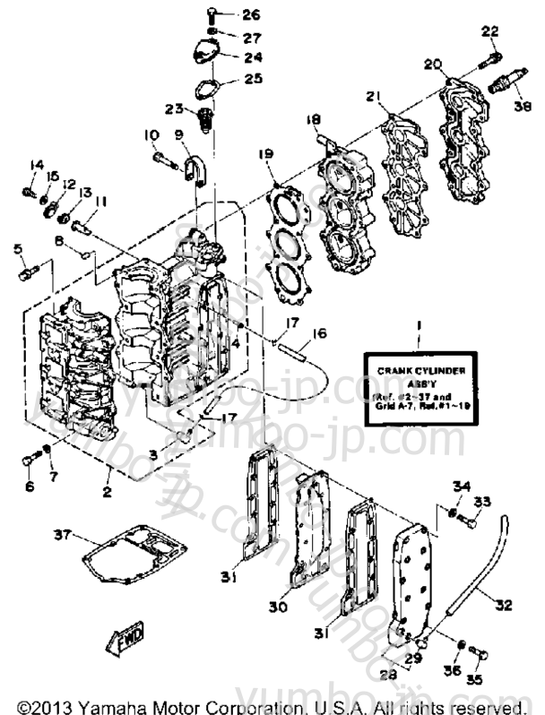 Crankcase Cylinder для лодочных моторов YAMAHA 30LG 1988 г.