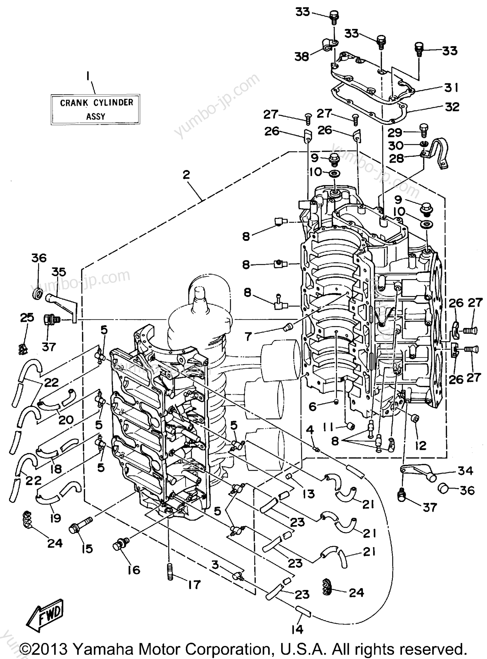 Cylinder Crankcase 1 для лодочных моторов YAMAHA P150TLRS 1994 г.