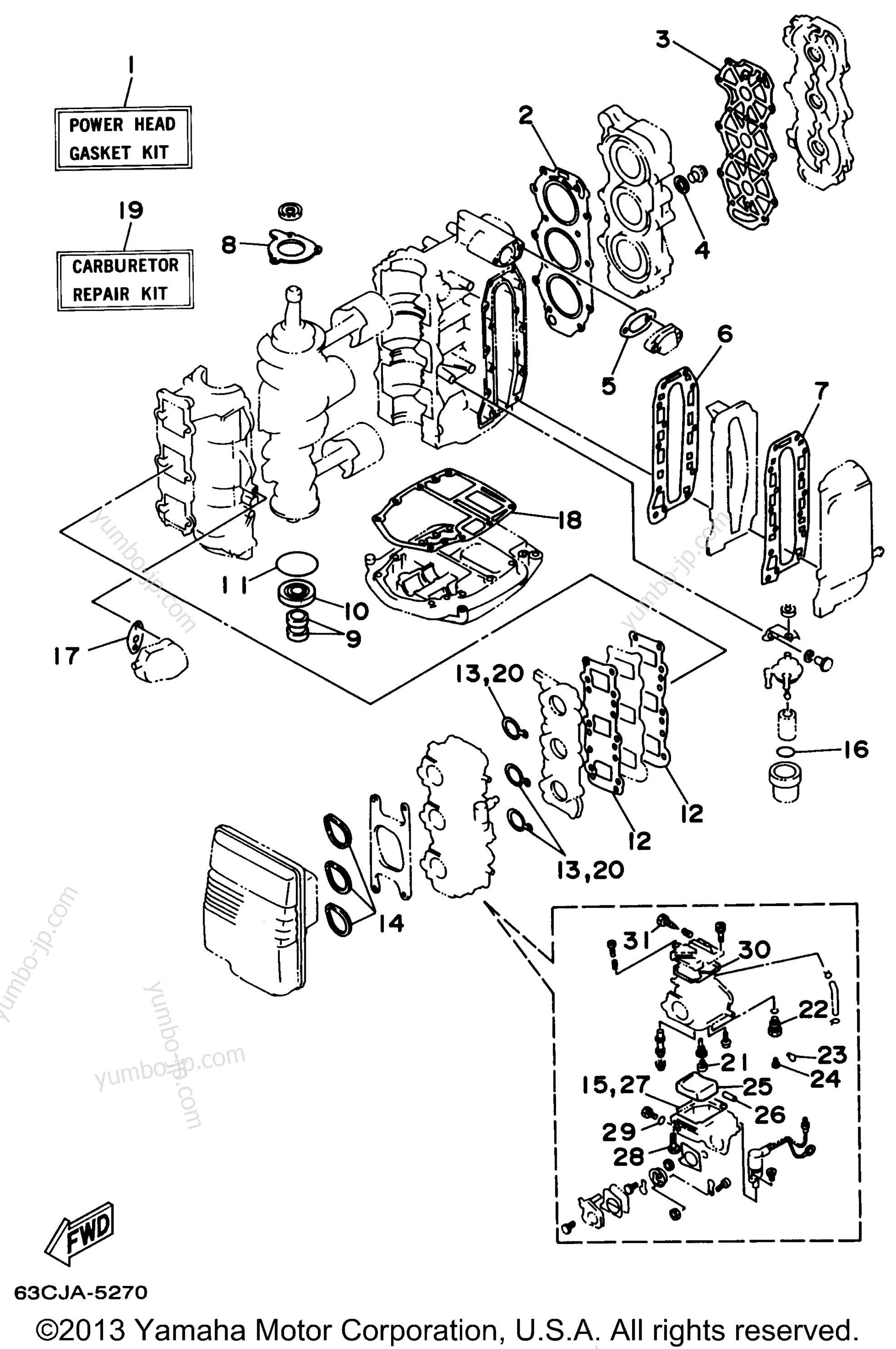 Repair Kit 1 для лодочных моторов YAMAHA P40EJRW_THLW (40MSHW) 1998 г.