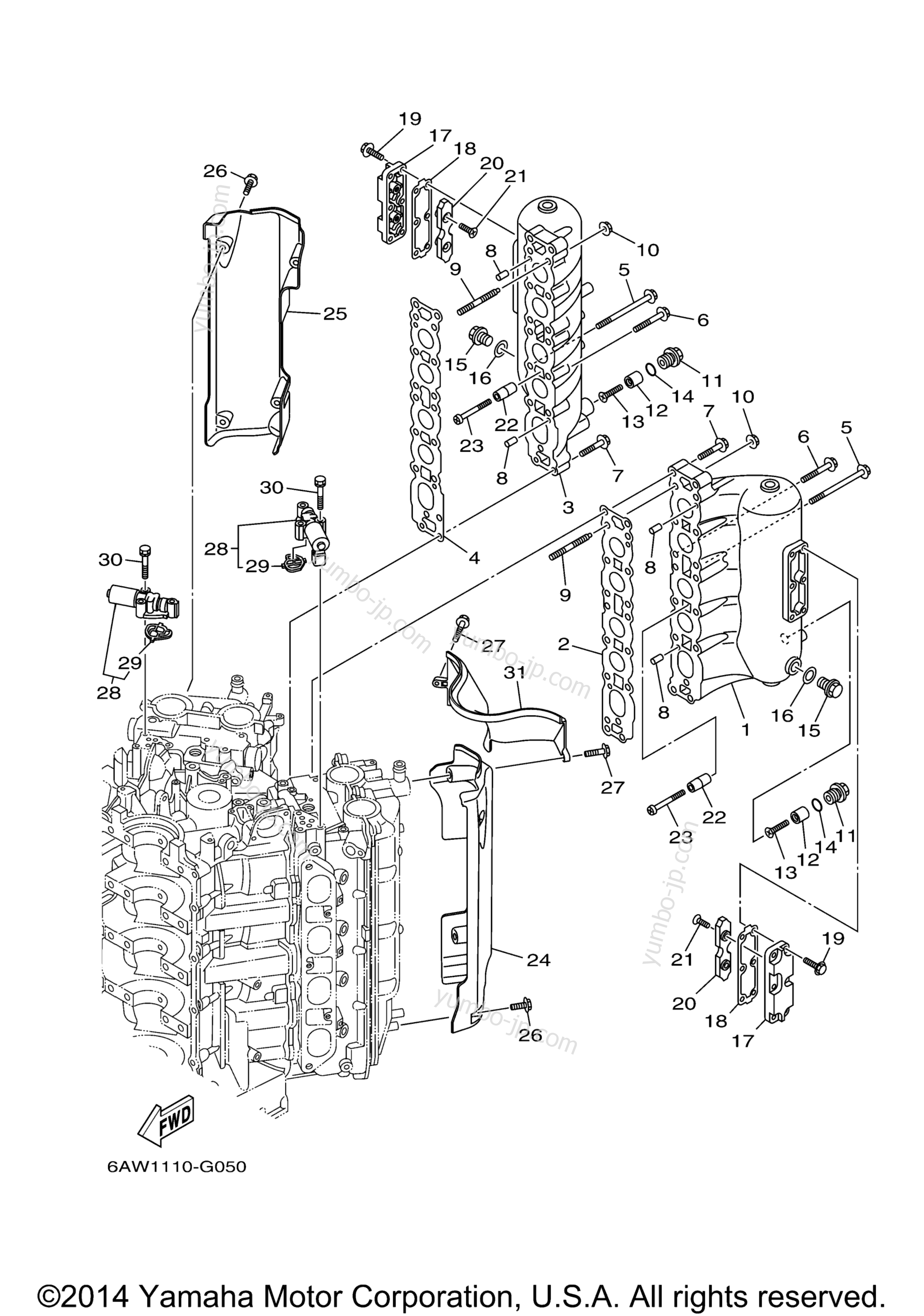 Cylinder Crankcase 3 для лодочных моторов YAMAHA F300TXR (1207) 6BJ-1000001~ LF300TXR_TUR 6BK-1000001~ 2006 г.