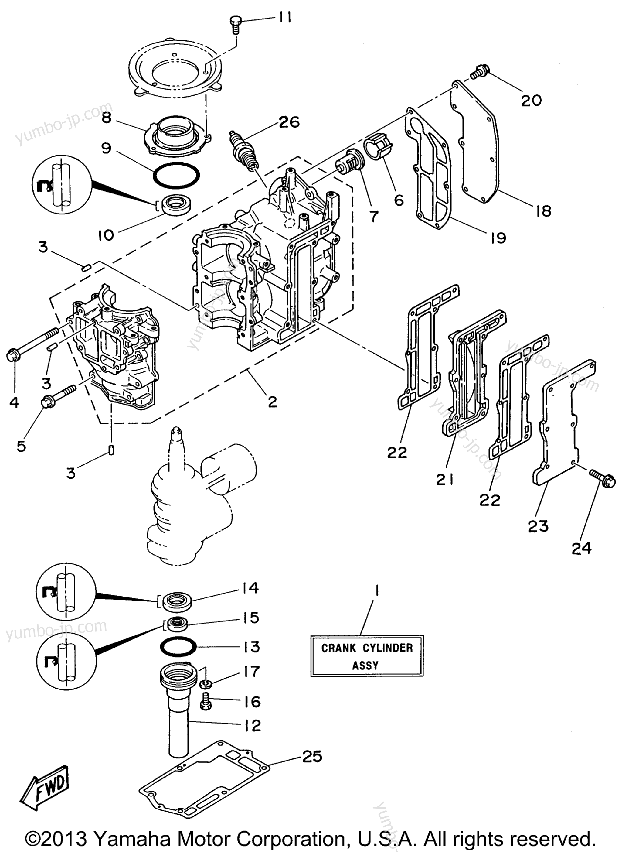 Cylinder Crankcase для лодочных моторов YAMAHA 6MLHU 1996 г.