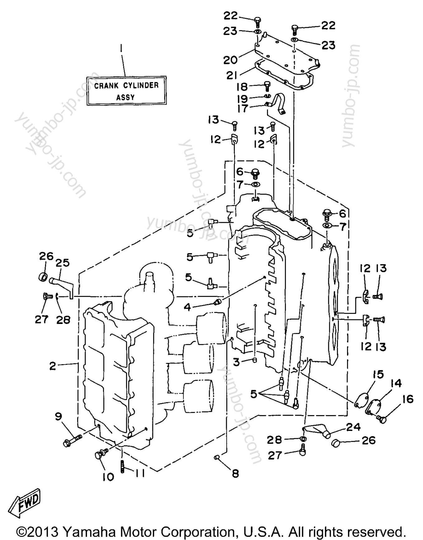 Cylinder Crankcase 1 для лодочных моторов YAMAHA C150TLRU 1996 г.