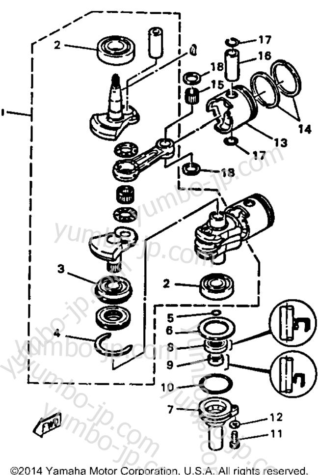 Коленвал и поршневая группа для лодочных моторов YAMAHA C25MLHR 1993 г.