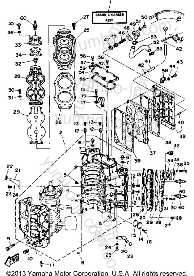 Cylinder Crankcase для лодочных моторов YAMAHA C115TLRP 1991 г.