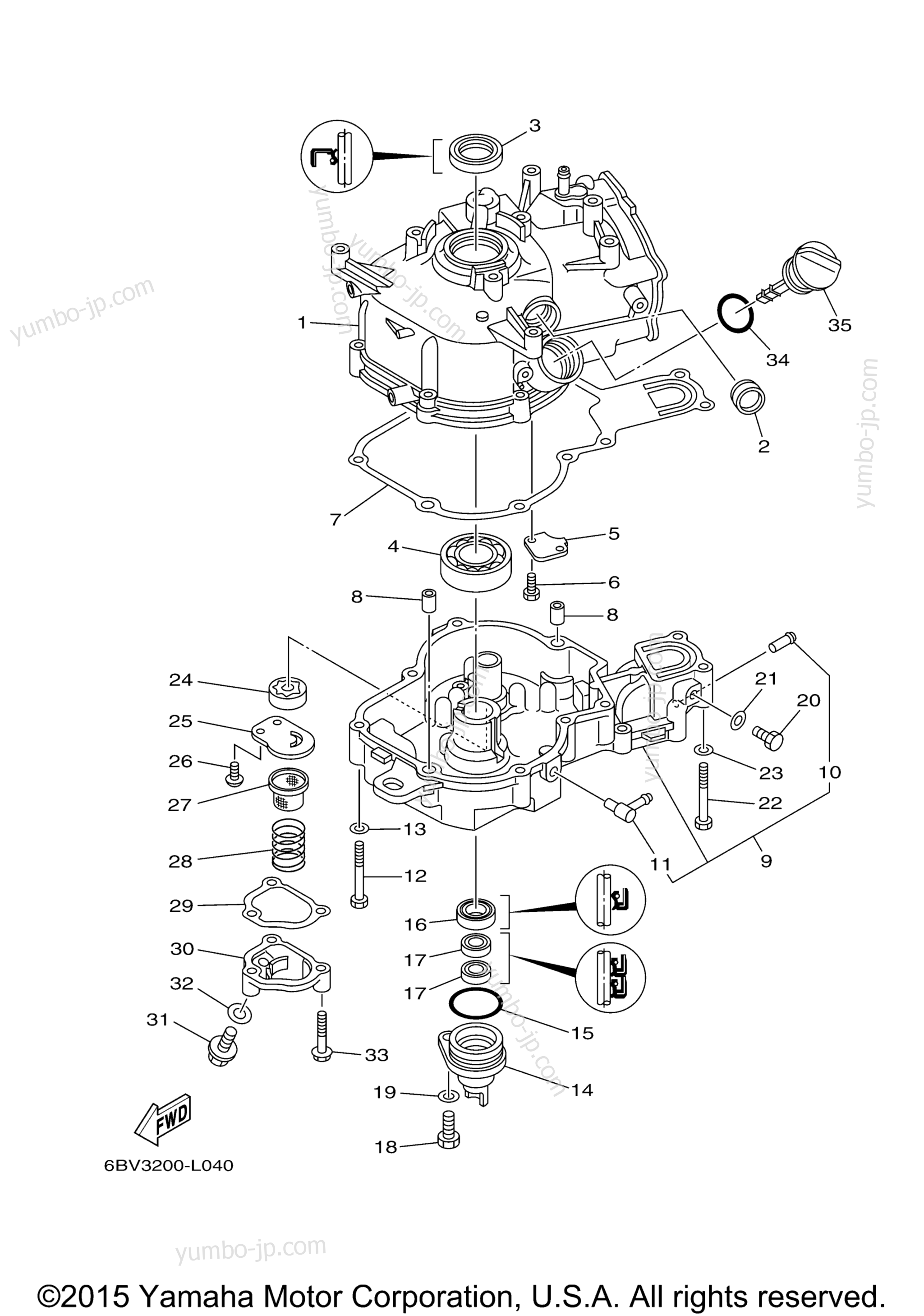 Cylinder Crankcase 2 для лодочных моторов YAMAHA F4SMHA_031 (0312) 2006 г.