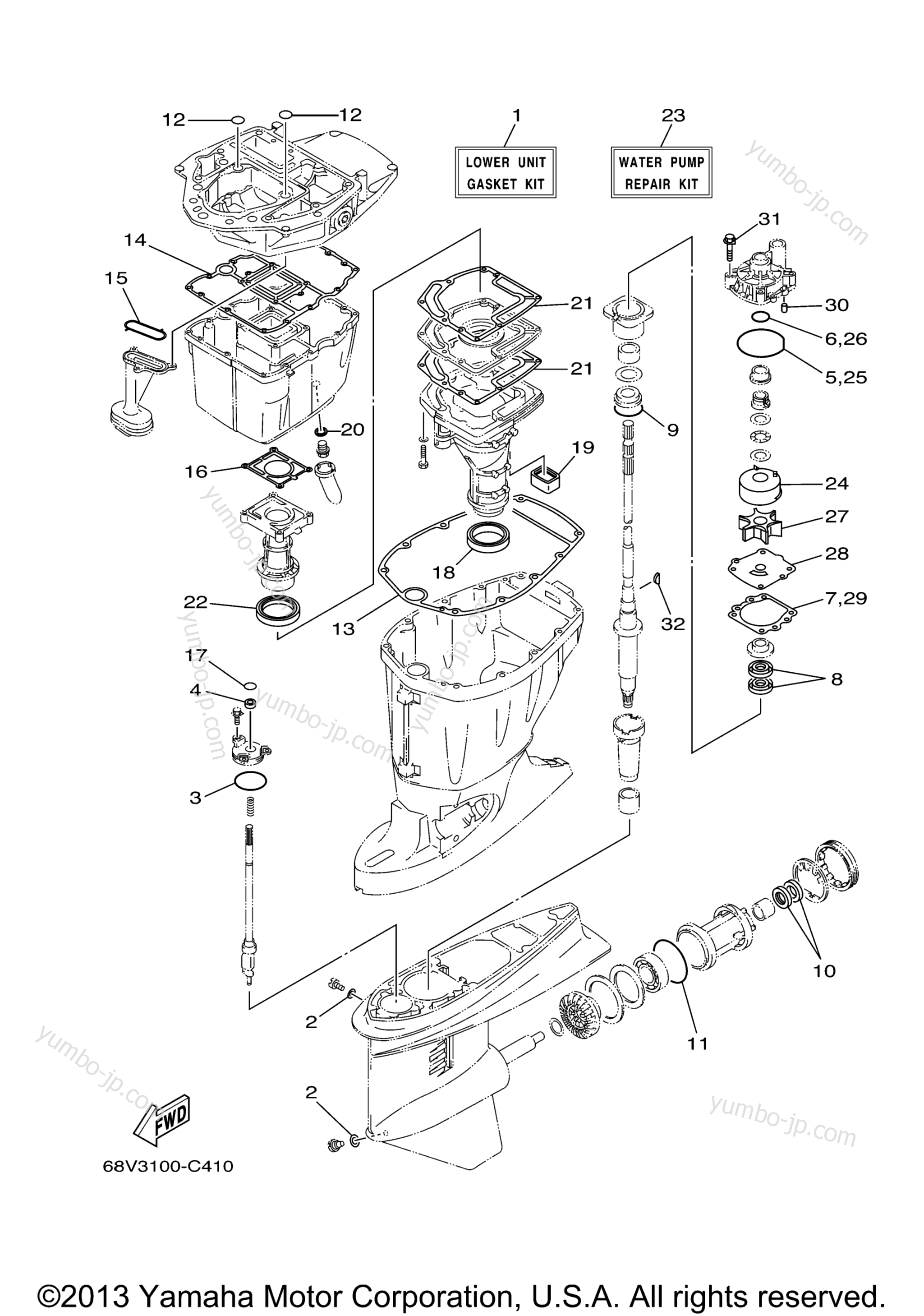 Repair Kit 2 для лодочных моторов YAMAHA F115TLR (0406) 68V-1066827~1082890 LF115TXR 68W-1002955~1003580 2006 г.