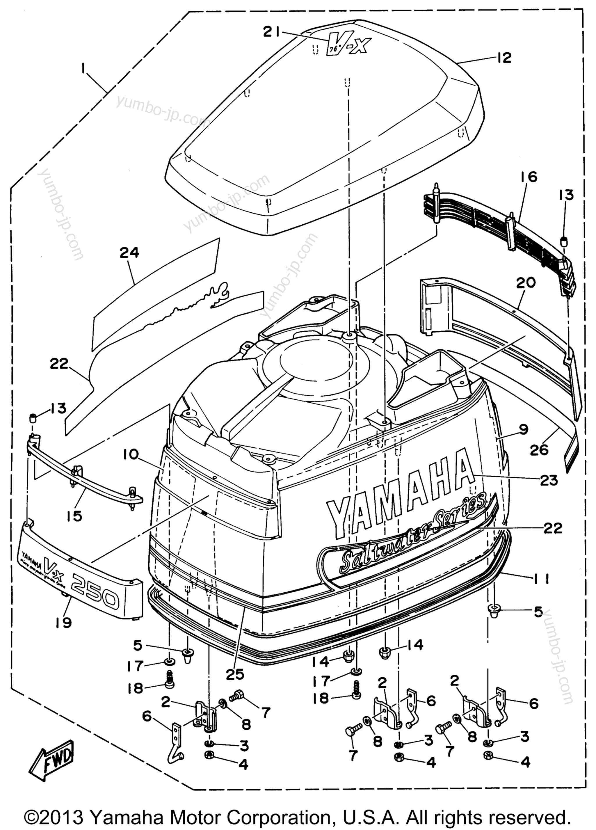 Top Cowling для лодочных моторов YAMAHA 250TXRS 1994 г.