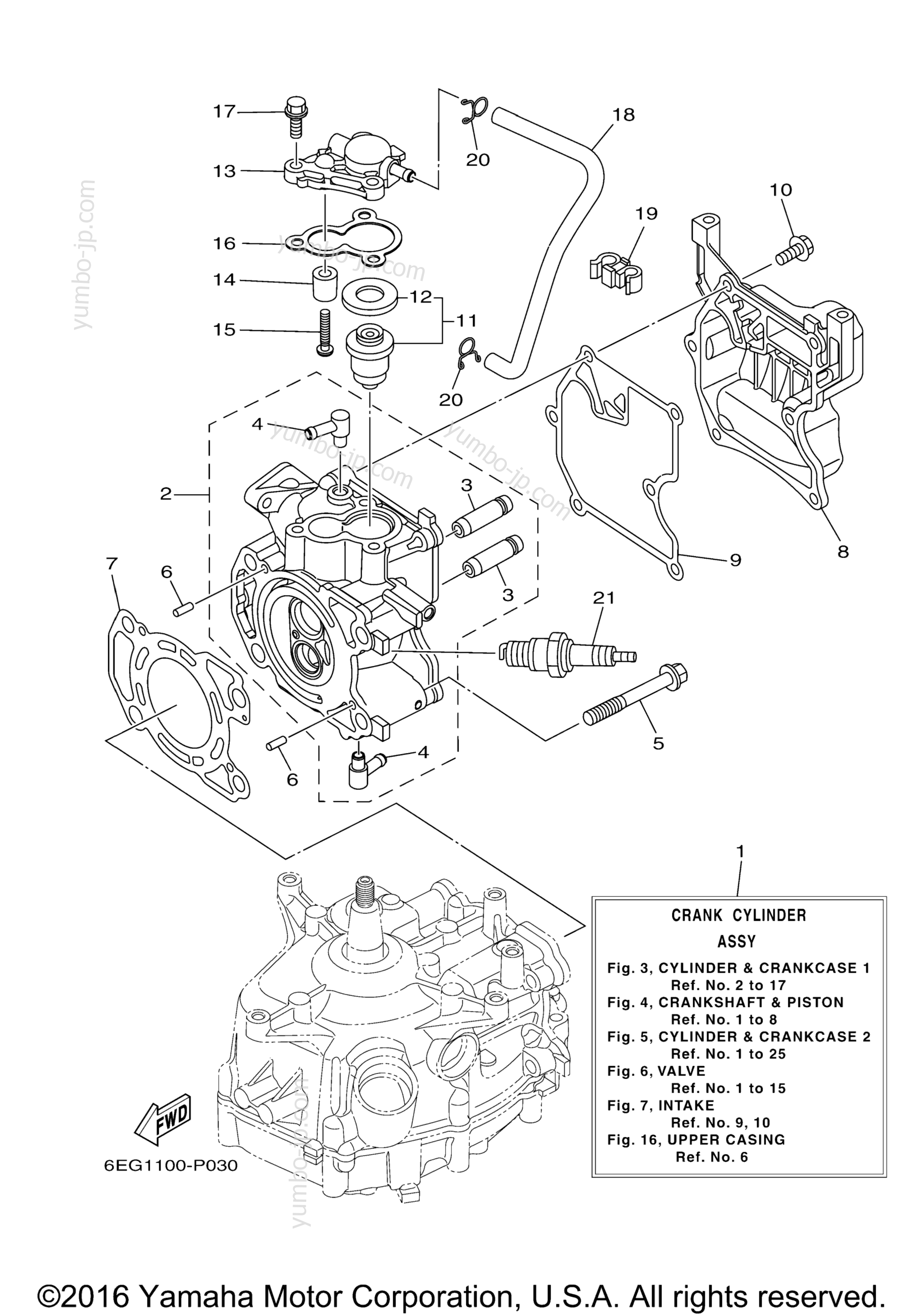 Cylinder Crankcase 1 для лодочных моторов YAMAHA F2.5LMHB (1015) 2006 г.
