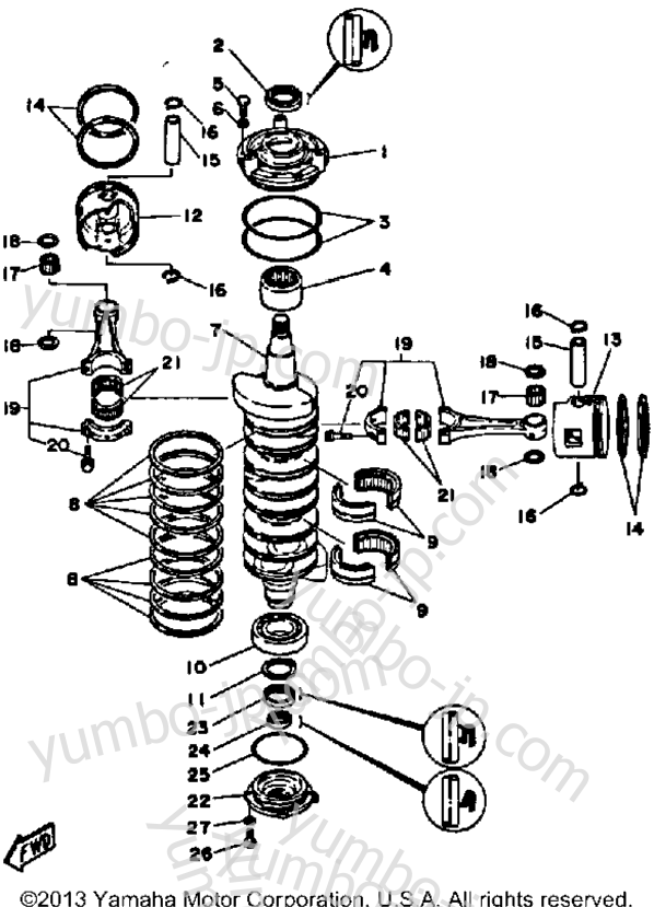 Crank Piston для лодочных моторов YAMAHA V6SPECIALX 1986 г.
