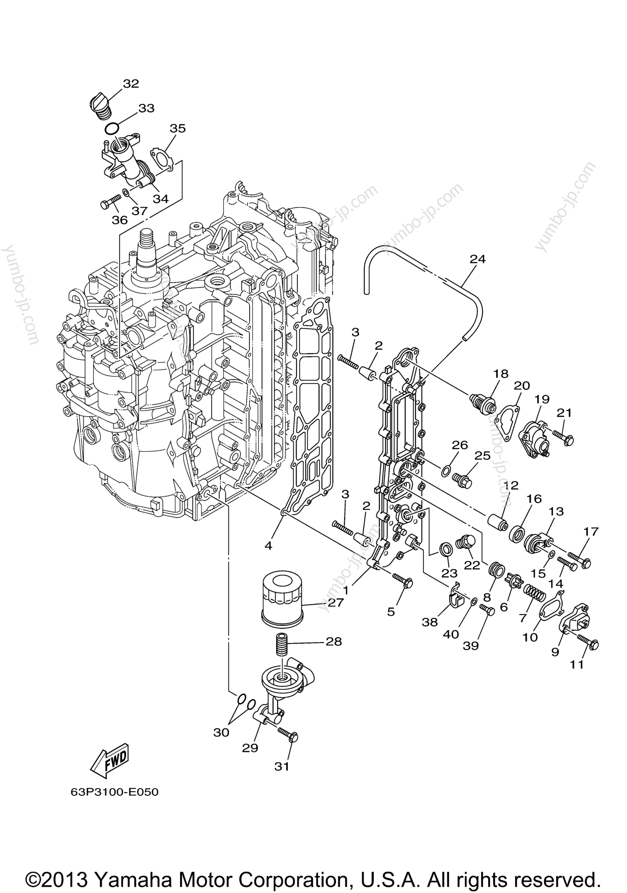 Cylinder Crankcase 3 для лодочных моторов YAMAHA F150TLR (0405) 63P-1029405~1049286 LF150TXR 64P-1003507~1006748 2006 г.