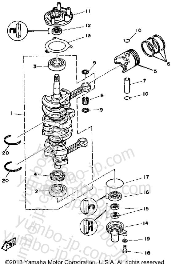 Crank Piston для лодочных моторов YAMAHA PRO50LH 1987 г.