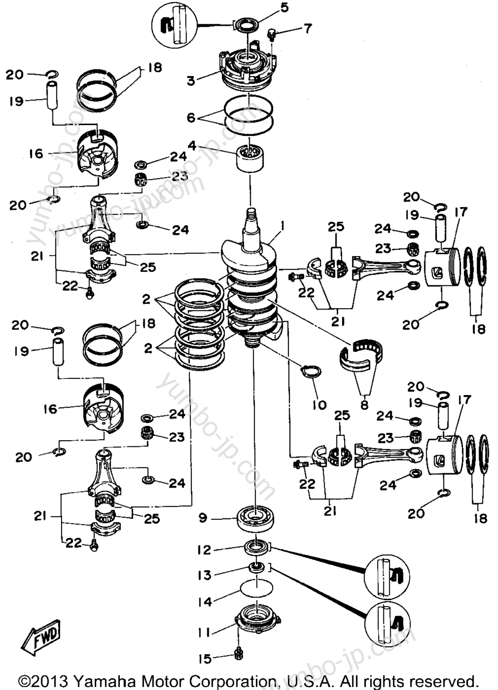 Коленвал и поршневая группа для лодочных моторов YAMAHA C115TLRT 1995 г.