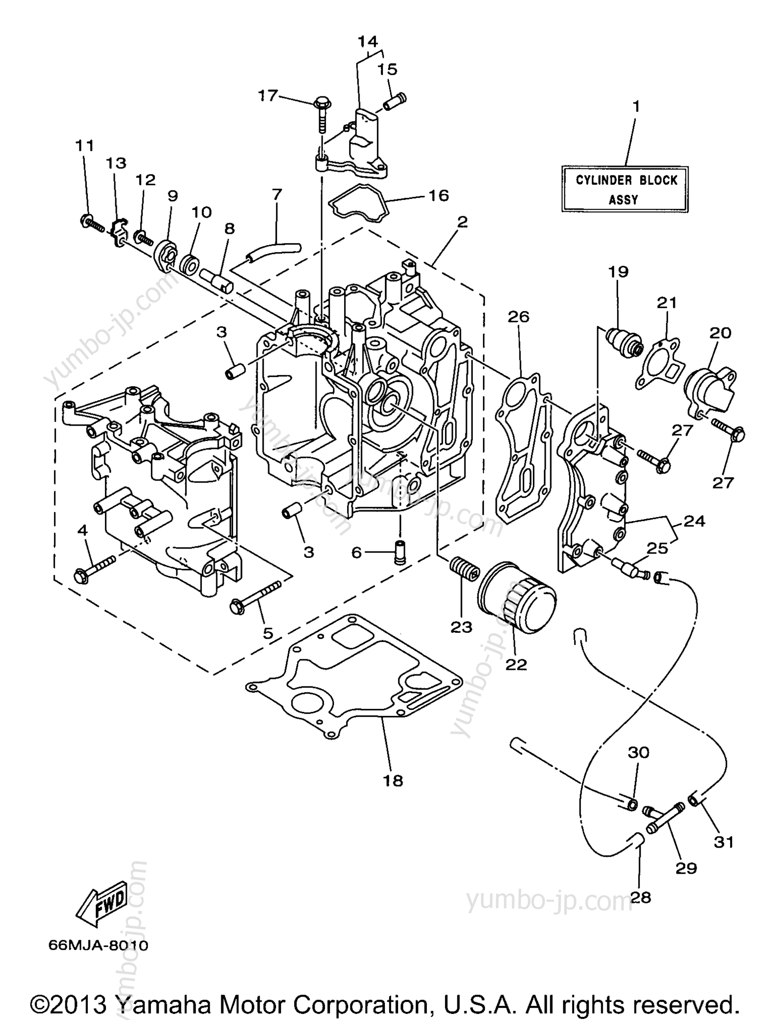 Cylinder Crankcase 1 для лодочных моторов YAMAHA F15MLHX 1999 г.