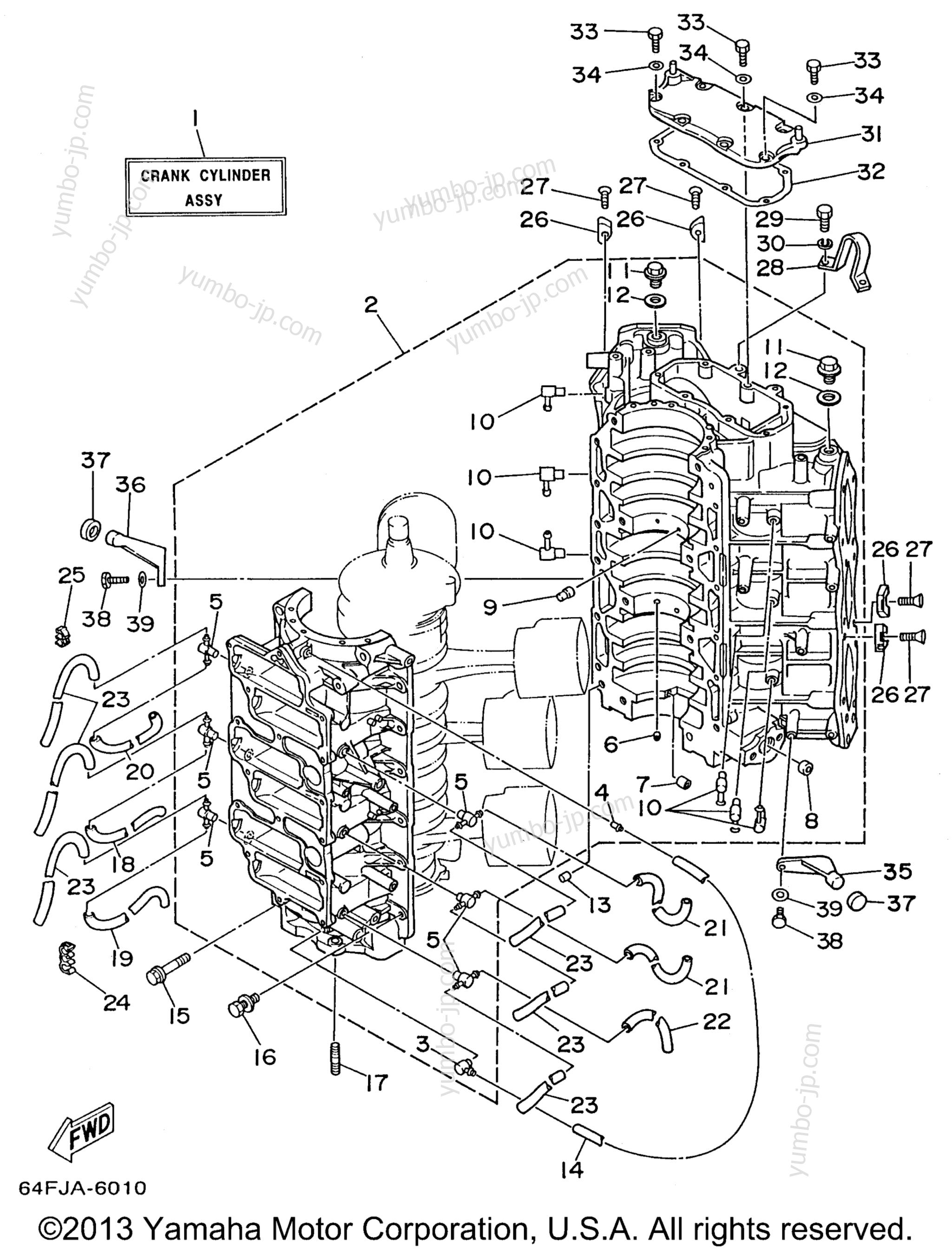 Cylinder Crankcase 1 для лодочных моторов YAMAHA P175TLRV 1997 г.