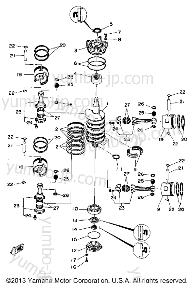 Коленвал и поршневая группа для лодочных моторов YAMAHA 130TLRP 1991 г.