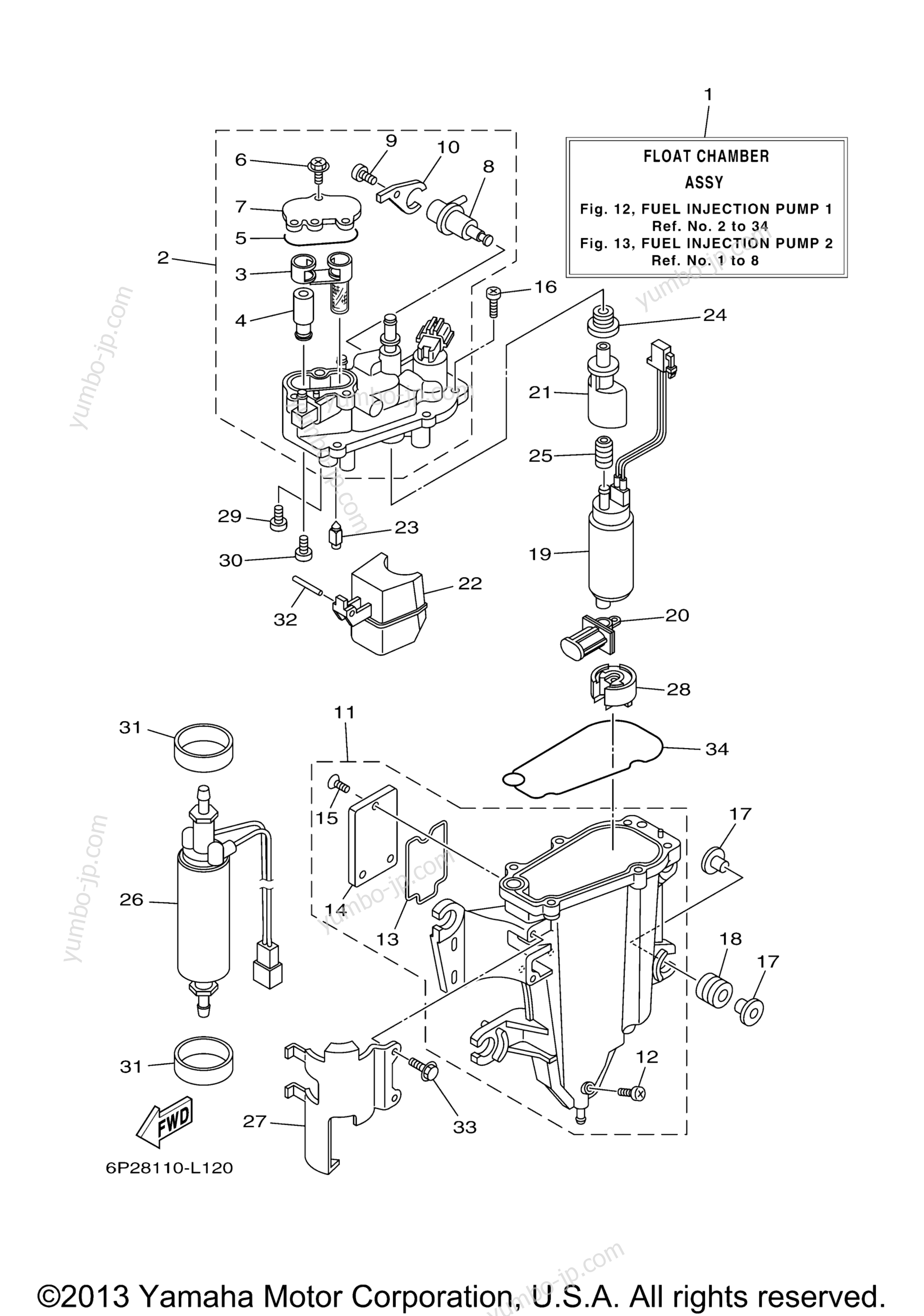 Fuel Injection Pump 1 для лодочных моторов YAMAHA F250TUR_04 (0411) 2006 г.
