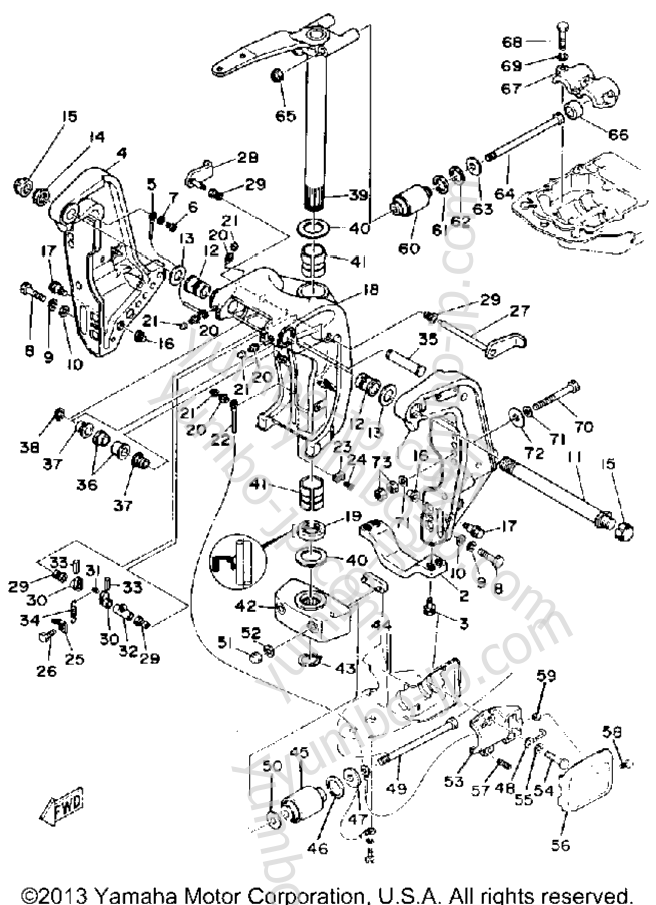 Bracket 1 для лодочных моторов YAMAHA 200ETLF-JD (200ETLF) 1989 г.