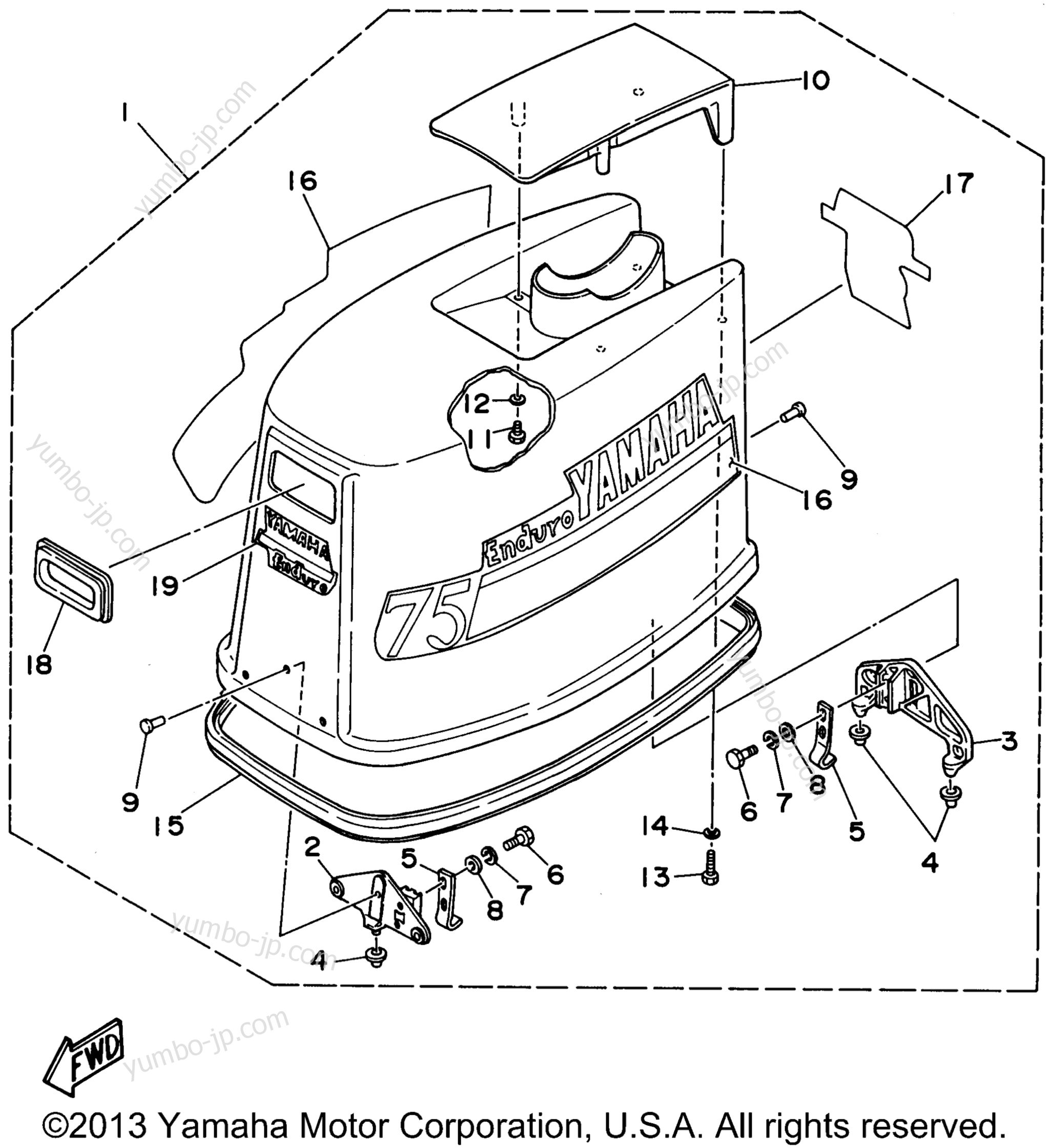 Top Cowling для лодочных моторов YAMAHA E75MLHU 1996 г.