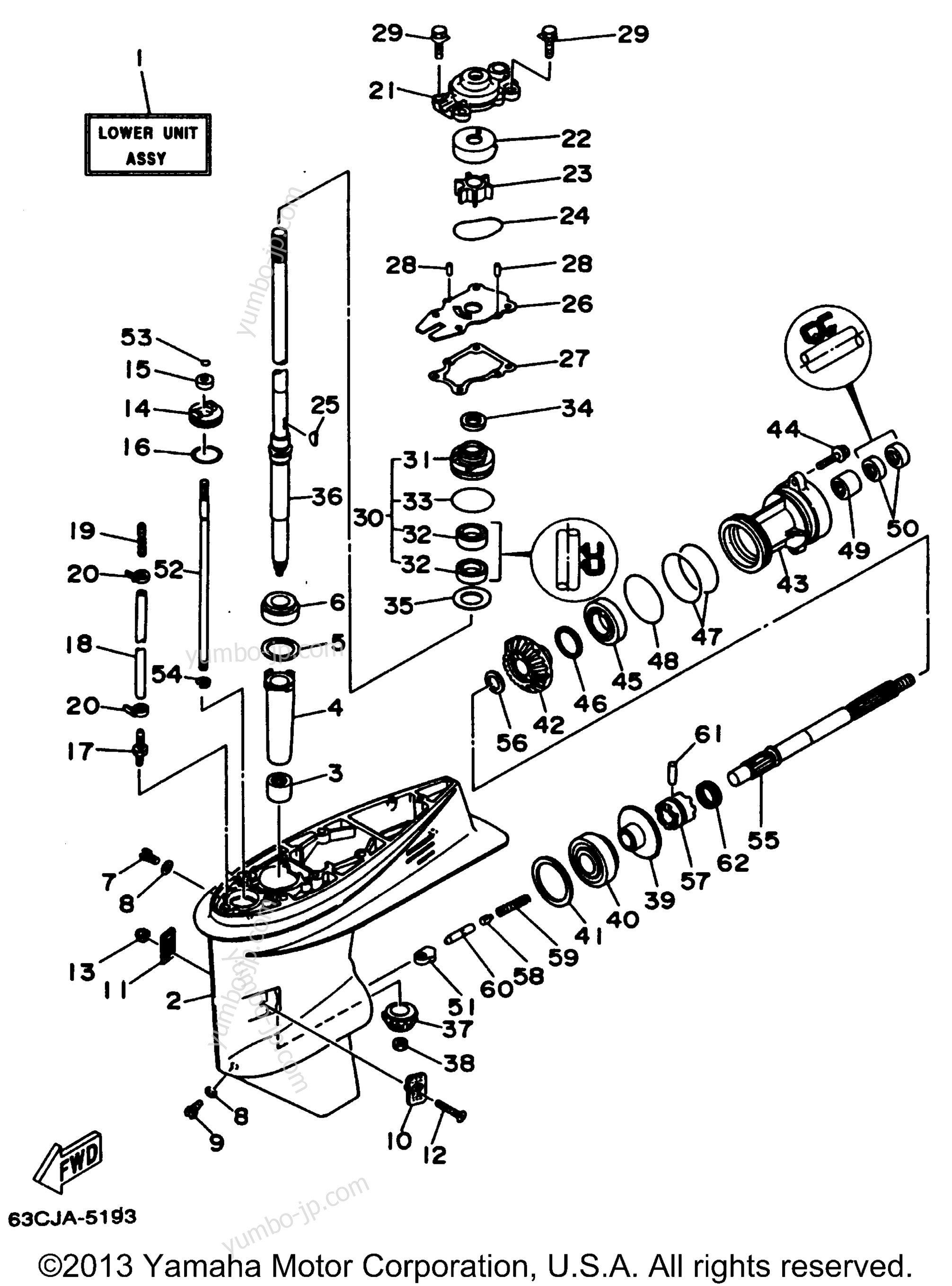 Lower Casing Drive 1 для лодочных моторов YAMAHA P40EJRW_THLW (40MLHW) 1998 г.