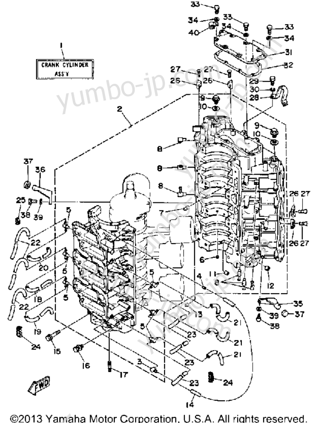 Cylinder Crankcase 1 для лодочных моторов YAMAHA 225TLRQ 1992 г.